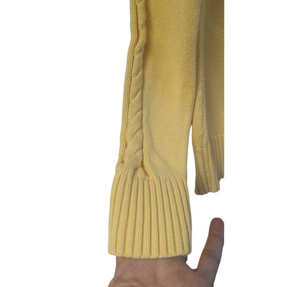 Pendleton Cotton mockneck cableknit yellow raglan sweater size Large - Picture 3 of 8
